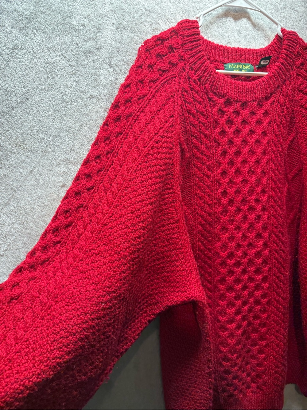 Vintage Maine Bay Hand Knit 100% Wool Red Cable Knit Fisherman Sweater XXL - Picture 4 of 6